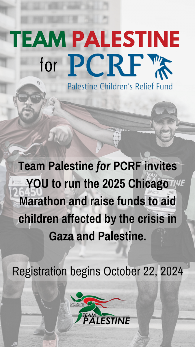 Team Palestine for PCRF - Chicago Marathon fundraising banner